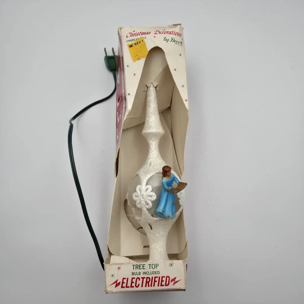 Jewelbrite Tree Topper Vintage OS White Good Angel Lighted Electrified Decor Box